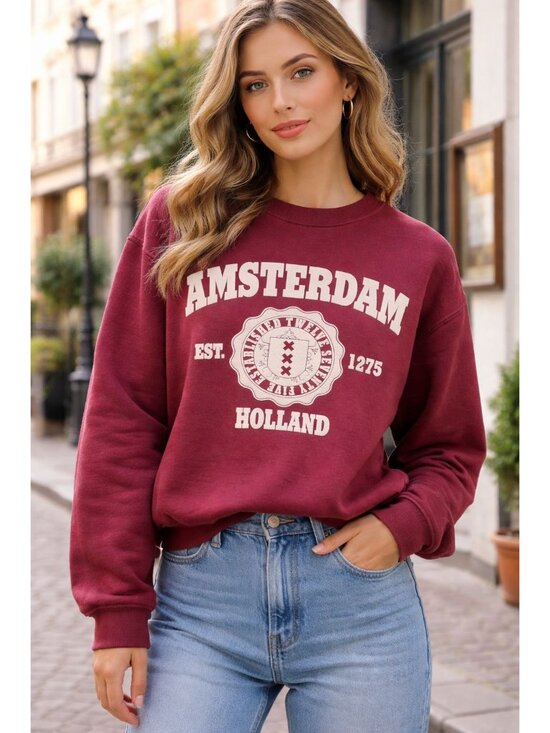 Tops - Amsterdam Holland, size Small Burgundy Crew Neck Sweatshirt Excellent Condition